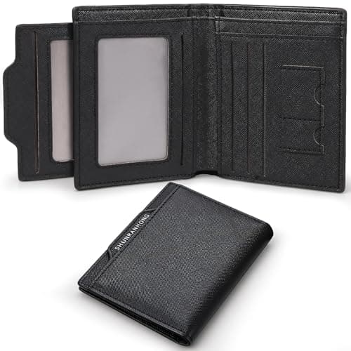 Men's Wallet, RFID Blocking Cross-Grain Leather Wallet with ID Window Card Holder, Business Travel Men's Wallet, Gift Wallet, Scratch-Resistant Synthetic Leather Wallet, Lightweight Daily Carry Walle