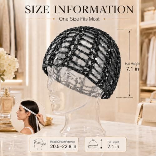 DVDVBOOM Women's Sequin Crochet Skull Cap Beanie Handmade (Black) — view 2