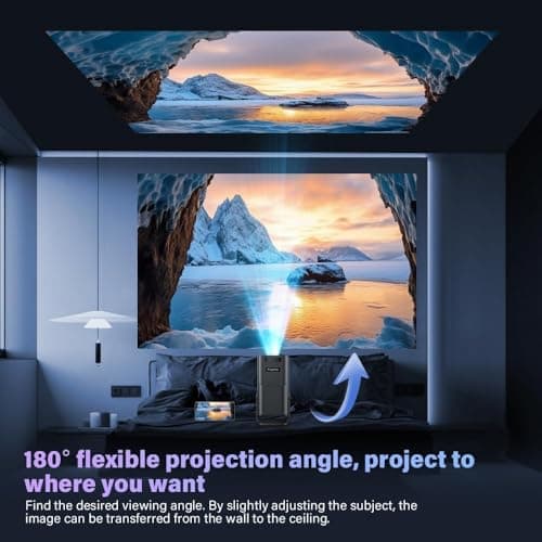 Projector with WIFI6 and Bluetooth, 4K 1080P Support with Android TV 11.0, Mini Portable Projector 180° Rotatable Movie Projector,Auto Keystone Compatible for Laptop, PC, Smartphone (Black) — view 6