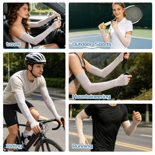 Andiker 2 Pairs Cooling Arm Sleeves for Women and Men, Sun UV Protection Breathable Arm Sleeves, Compression Outdoor Sports Sleeves to Cover for Cycling Hiking (grey+pale yellow with thumb hole) — view 5