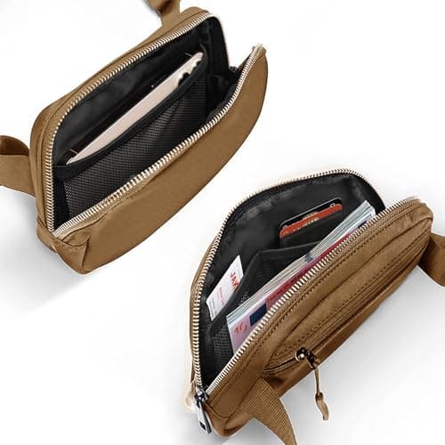 Bomvabe Brown Fanny Pack for Women Teens Girls, 1L Everywhere Belt Bag with Adjustable Strap 32" to 51", Small BumBag for Ladies with Multi Pockets, Crossbody Bag Lightweight for Travel Sport Running — view 5