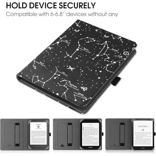 HGWALP Universal Stand Case for 6/6.8/7 inch paperwhite, PU Leather Stand Cover with Handstrap Compatible with All 6" 6.8" 7" Kindle Paperwhite/Colorsoft/Kobo/Pocketook/Sony eReaders-Constellation — view 6