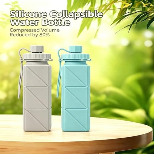 BAISEBAOFU Silicone Collapsible Foldable Water Bottle 620ml Reusable Portable Leak Proof Sports Bottle for Camping Hiking Gym Cycling Travel Running (Gray) — view 5