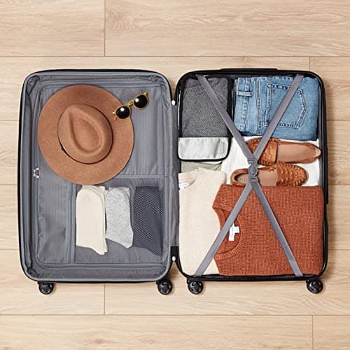Amazon Basics Hard Shell Large Suitcase - Expandable ABS Travel Luggage with 4 Double Spinner Wheels - Scratch Resistant and Lightweight Construction - 78 x 52.6 x 32cm - Burnt Orange — view 3