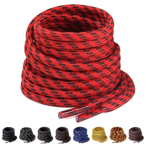 Yusimu Heavy Duty Boot Laces 4.5mm Round Work Hiking, Red/Black, 120cm