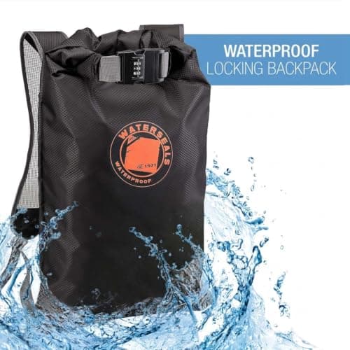 WaterSeals Locking Backpack + Waterproof Bag for Women & Men with Ripstop Material & Anti-Theft Combination Lock to Protect Wallet, iPhone or Valuables at the Beach, Pool, Skiing, or Camping, Black — view 3