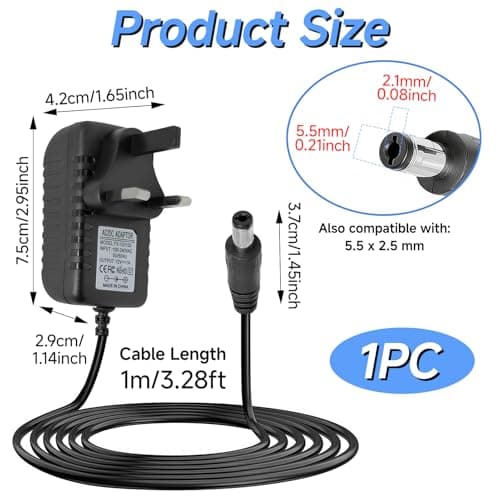 12V 1A Power Adapter 12W DC Power Supply 5.5mm x 2.1mm Switching Adaptor — view 6