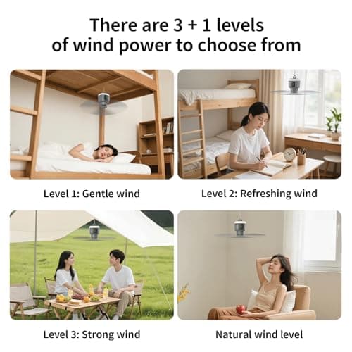 VVU&CCO Portable Ceiling Fan with Light, 4 Speeds Adjustment, 2/4/8H Timer — view 3
