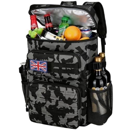 Jetviivid Tactical Cooler Backpack for Men, Insulated Backpack with Bottle Opener, Waterproof Leakproof Thermal Lunch Bag, Cooler Bag for Camping Picnic Hiking Beach Daily Day Trips, Black Camo