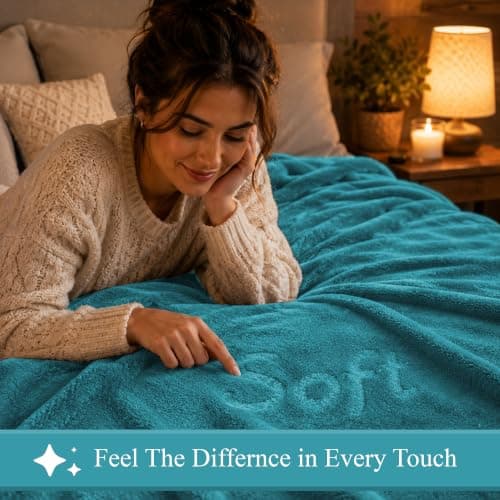 BedLooms Fleece Blanket Teal King Size 230x270 cm, Throws for Sofas and Bed — view 6