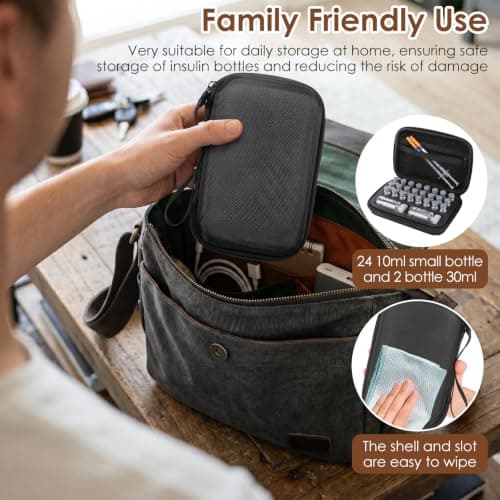 Insulin Vial Holder, Insulin Travel Case with Zipper and Handle, Vial Peptide Storage Box with Mesh Bag Suitcase Refrigerator Cooler Container, Diabetic Supplies Kits Fits 3ml to 10ml Vials (26 Slots) — view 4