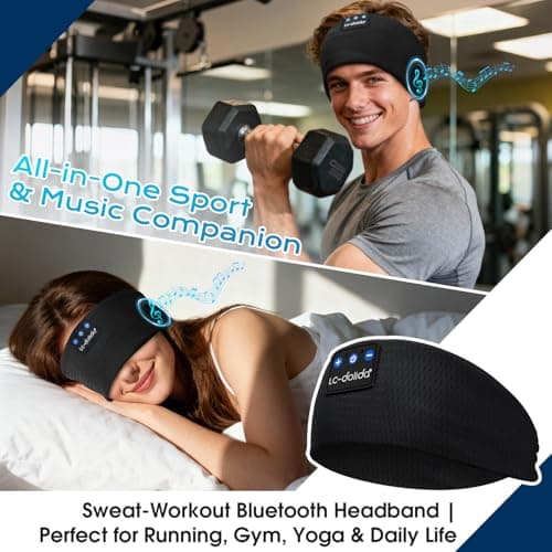 LC-dolida Sleep Headphones Headband,Soft Sleeping Headphones Bluetooth Headband with Earphones Wireless Soft Music Headband Earphones for Men Women Teens Yoga Workout Fitness Relax Travel — view 2