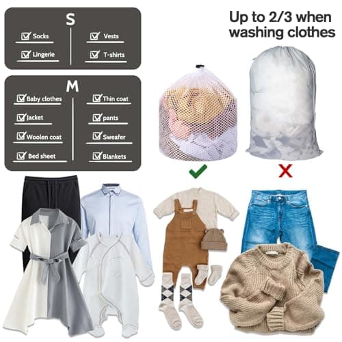 2 Packs Laundry Mesh Bags, Drawstring Net Laundry Bag for Washing Machine, Mesh Wash Bags, Heavy Duty Dirty Clothes Washing Machine Bag, Travel Washing Bag for Cloths Blouse Underwear(50x60/60x80cm) — view 3