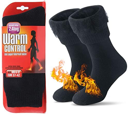 JARSEEN Winter Thermals Socks Warm Wool Pile Lined Insulated Thick Boots Socks Womens Mens (4-9, NEW Black)