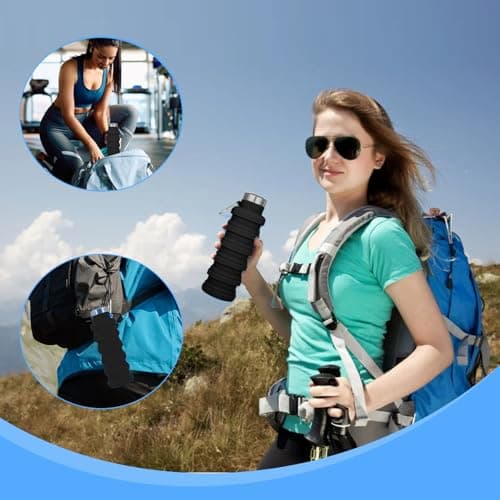 Collapsible Water Bottle, 500mlSilicone Water Bottle with Carabiner(Black) — view 6