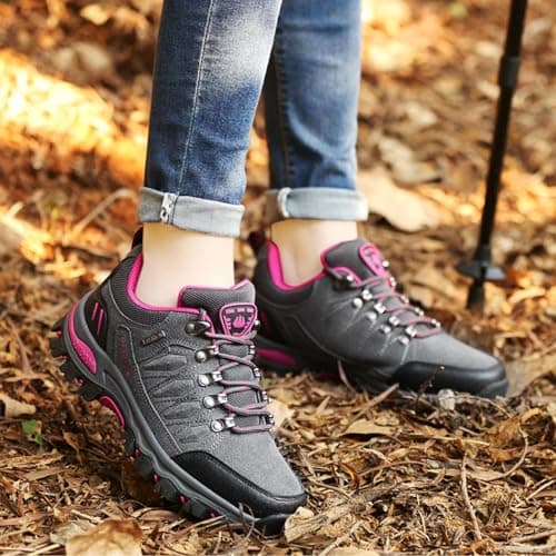 VLOOKST Hiking Boots Mens Outdoor Non-Slip Lace-up Walking Trekking Shoes Sneaker for Climbing Backpacking Camping,8018 Grey Rose,3.5 UK — view 2
