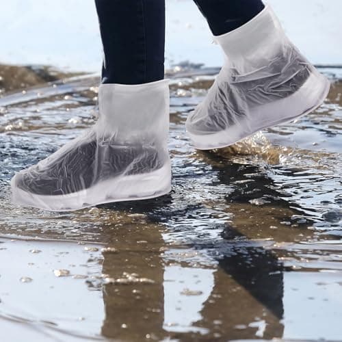 Waterproof Shoe Covers, Slip Resistant Silicone Shoe Cover, Reusable Rainproof Shoe Covers for Outdoor Walking and Cycling, Transparent White L — view 4