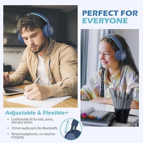 Ailihen C8 On Ear Headphones Wired with Microphone, 3.5mm Jack, Blue — view 2