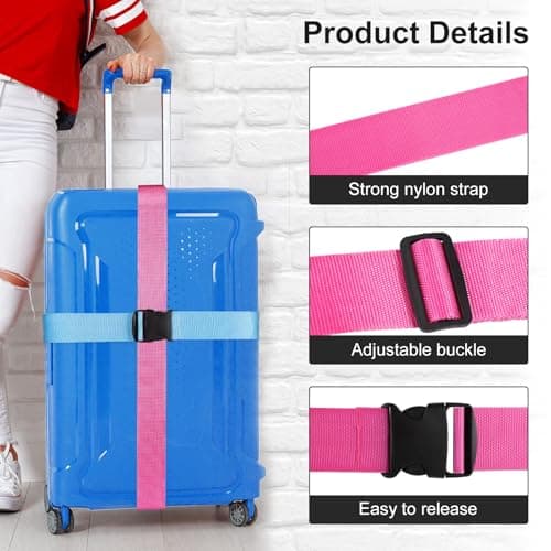Kyrio 4 PCS Luggage Straps for Suitcases, Heavy Duty Luggage Straps, Adjustable Luggage Strap for Travel Bag Luggage（Light Blue, Fluorescent Green, Yellow, Enamel Red） — view 3
