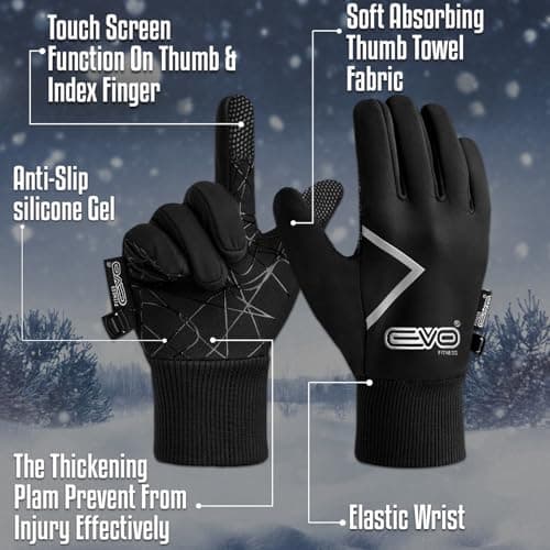 EVO Fitness Kids Thermal Winter Cycling Gloves Kids Ski Sports Bike Running Riding Hiking Tennis Gloves for Children Insolated Warm Touchscreen Anti-Slip Grip Footballs Mitts (Black, M (8-10 Years)) — view 4