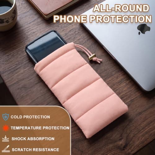 AOOSA Thermal Phone Pouch, Down Cotton Warm Mobile Phone Pouches, Pink — view 4