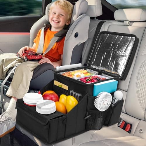 INFANZIA Car Seat Organizer, Backseat Van Organizer with Cup Holders for Car Front Passenger and Back Seat, Carseat Storages with Cooler Compartment for Kids and Adults for Toy, Snacks (Black) — view 2
