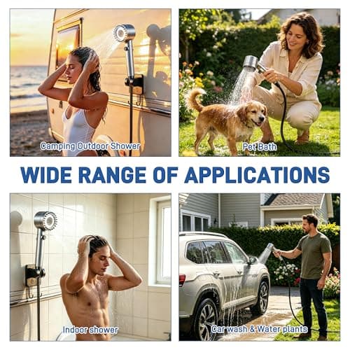 Sumloty Portable Camping Shower, 6000mAh Rechargeable Portable Shower Pump with LED Temperature Display, IPX8 Camp Shower, 6 Water Pressure Levels for Camping, Hiking, Pet Bath & Car Wash — view 6