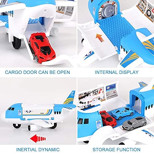 Kids Transport Cargo Airplane with Car Toy Plane Playset for Boys Ages 3-5 — view 3