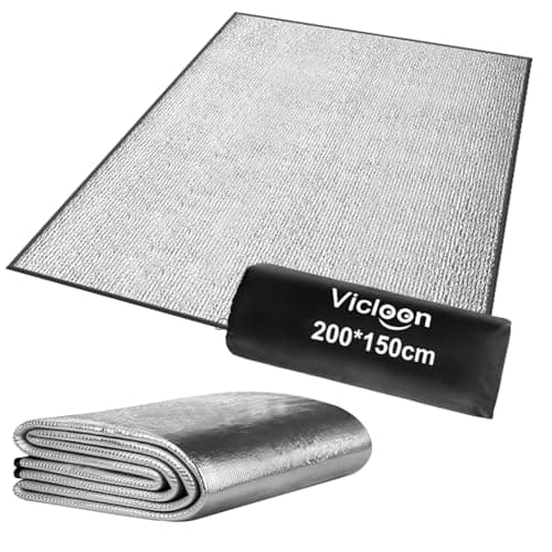 Vicloon Aluminium Foil Camping Mat, 200x150cm Aluminium Camping Mat, Foldable Double-sided Tent mat, Portable Waterproof with Carry Bag, Reflective Tent Pad Lightweight for camping Hiking Picnic
