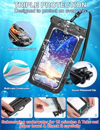 8 Pack Multicolor Universal Waterproof Phone Pouch, Large Phone Waterproof Case Dry Bag (Protection level: IP68) Outdoor Sports for Apple iPhone,Samsung,and up to 7.5" (Multicolor 8 Pack) — view 5