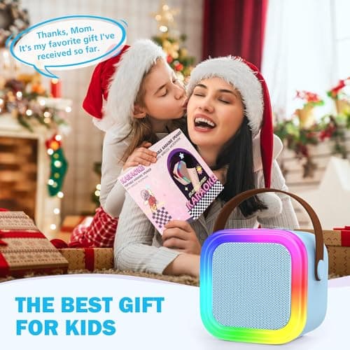 Koolcover Mini Karaoke Machine for Kids Adults, Portable Bluetooth Speaker with 2 Wireless Microphones,Toys Birthday Gifts for Girls Ages 4, 5, 6, 7, 8,9,10+ Family Home Party (Blue) — view 6