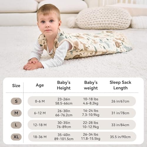 Unnivoll Baby Sleeping Bag 1.5 Tog 6-12 Months Cotton Sleep Sack Baby Sleep Bag Wearable Blanket with 2-Way Zipper for Newborn Infant Apricot Elephant — view 5