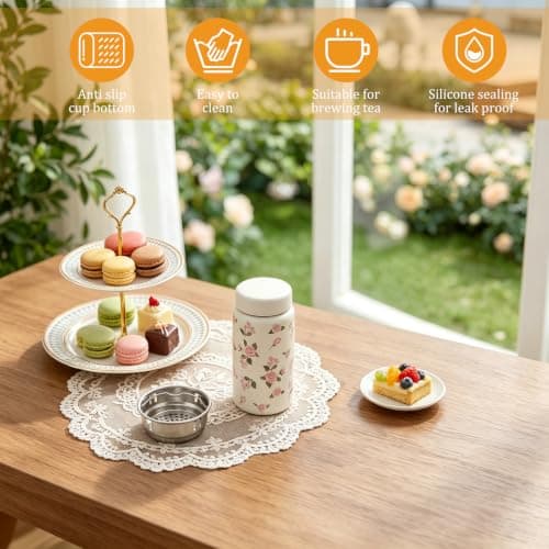 Small Water Bottle with Rose Print,200ml Mini Water Bottle,Double-Wall Vacuum Insulated Small Flask for Hot & Cold Drinks,Portable Leakproof Travel WaterBottles for Handbag,Yoga,Sport,Work(White) — view 6