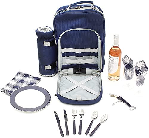 Greenfield Collection 2 Person Cooler Bag Picnic Set Rucksack; Lightweight Picnic Backpack Hamper; Includes Cutlery Set; Perfect Waterproof Coolbag Backpack for Camping/BBQ/Hiking - Blue — view 3