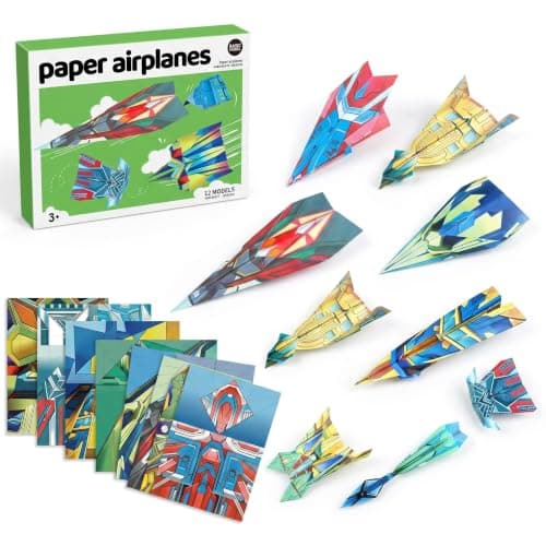 Copbopwn 36 Sheets Paper Airplane Kit DIY Origami Set for Kids 6-12 with Storage Box, Foldable Paper Planes Book for Aircraft Craft Activity, Creative DIY Toy for Boys & Girls, 17.5x24.5CM