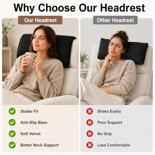 XPJBKC Neck Pillow for Chair, Non-Slip Neck Support Pillow for Sofa, Headrest Ergonomic P-illow for Recliners Armchairs, Velvet N-eck Cushion for Chair with Pocket for Pain Relief and Support(Black) — view 5