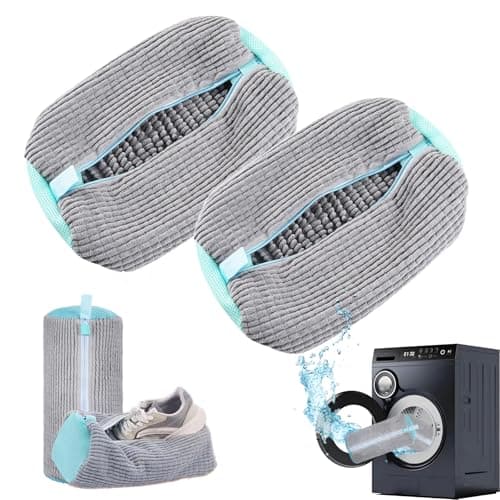 2 Pack Shoe Washing Machine Bag Shoe Trainer Washing Machine Bag Mesh Laundry Bags Shoe Bags for Travel Reusable Shoe Cleaning Bag for All Shoe Sizes (Grey)