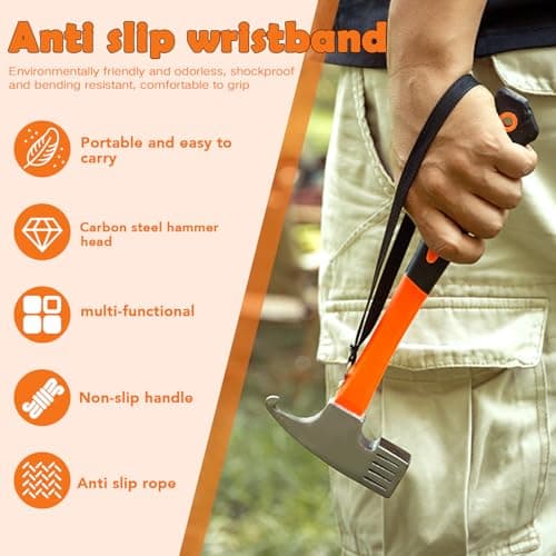 Camping Mallet Tent Peg Puller, 12" Heavy Duty Steel Hammer Stake Remover — view 4