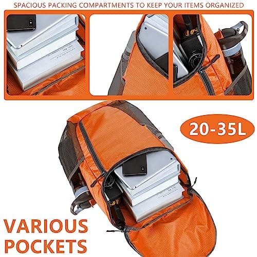 Yoolly Lightweight Foldable Backpack, Small Hiking Rucksack, Waterproof Packable Backpack for Men Women Kids, Durable Rucksack for Outdoor Sport Travelling Hiking Camping Biking Walking (Orange) — view 4