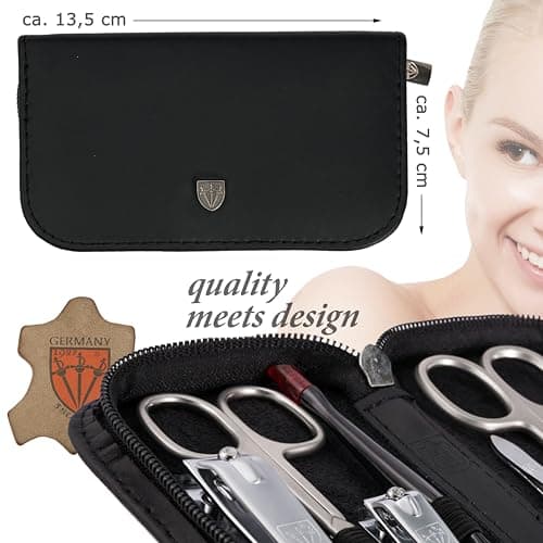 3 Swords Germany - brand quality 8 piece manicure pedicure grooming kit set for professional finger & toe nail care scissors clipper genuine leather case black in gift box - Made by 3 Swords — view 4