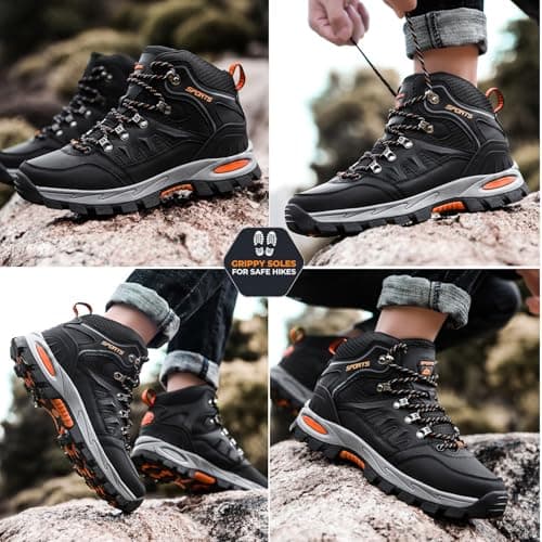 HODTOB Hiking Boots Mens Womens Lace-up Non-Slip Outdoor Men Women Mountain Trekking Shoes for All Season Walking Travelling Backpacking Camping Shoes Sneaker Black 8.5UK — view 2