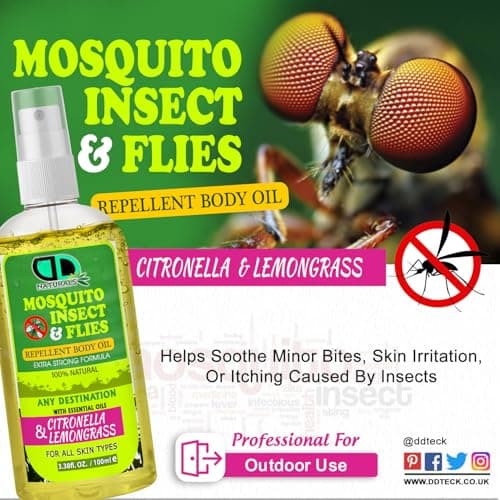 DD Teck Essential Oil Insect Repellent Spray 100ml – Lemongrass & Citronella Natural Body Oil for Mosquito, Fly & Gnat Protection, Ideal for Camping, Hiking & Outdoor Use 100ml Spray — view 2