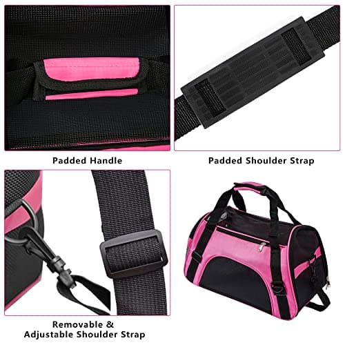 Soft-Sided Foldable Cat/Dog/Pet/Puppy Carrier Bag,Portable Pets Travel Carriers For Cats/Dogs/Pets With Shoulder Strap & Removable Mat,Durable Comfort Cat Basket Airline Approved(Pink,Medium) — view 4