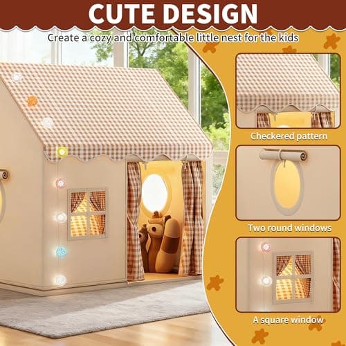 FREEAMG Kids Play Tent with Multi-Coloured Ball Lights & Storage Bag Khaki — view 6