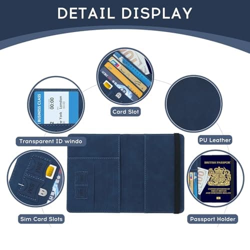 ILIYAH Passport Holder PU Leather RFID Blocking Passport Cover Travel Wallet Case with Card Slot & Elastic Strap Passport Covers (Navy) — view 4