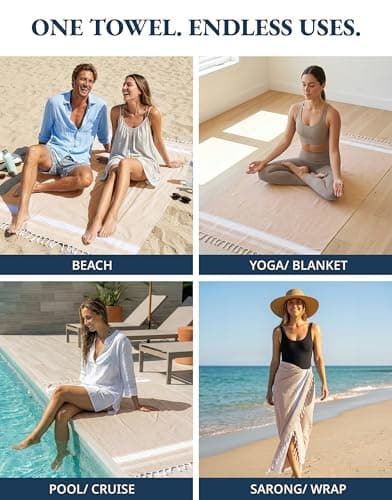 LANE LINEN Oversized Beach Towels – 4 Pack, 39"x71" Cotton Rich & Quick Dry Travel Towels for Adults, Lightweight & Pre-Washed for Soft Feel, Beige — view 6