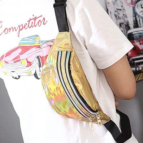 GWAWG Metallic Fanny Pack with Adjustable Strap, 3 Compartments, Waterproof Stylish Waist Bag in Multi Laser Flash Colors, Perfect for Everyday Use Party Carnivals Unisex Accessory — view 5