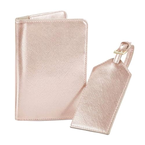 BagBase Boutique Passport Holder and Luggage Tag Set (One Size) (Rose Gold)