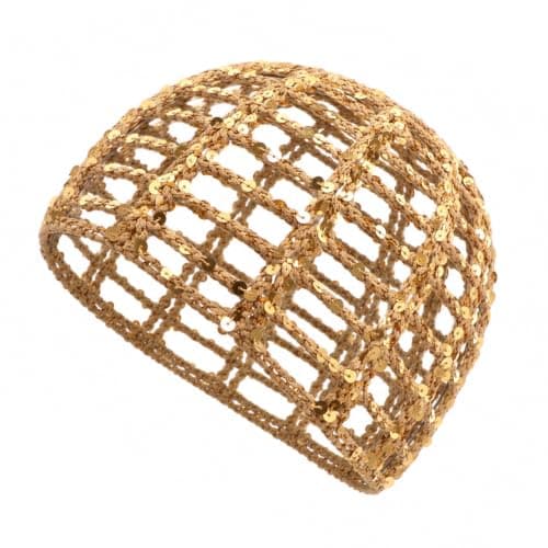 Ymapinc Crochet Hat, Sequin Crochet Skull Cap Hollow Mesh Boho Beanie Khaki