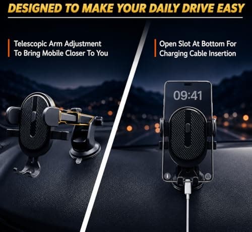 Car Phone Holder with Suction Cup Secure Mount with Adjustable Arm,2026 Upgraded Design 360° Rotation Phone Mount Cradle for Dashboard Windscreen One Touch Release for 4-7 Inch Smartphones — view 6